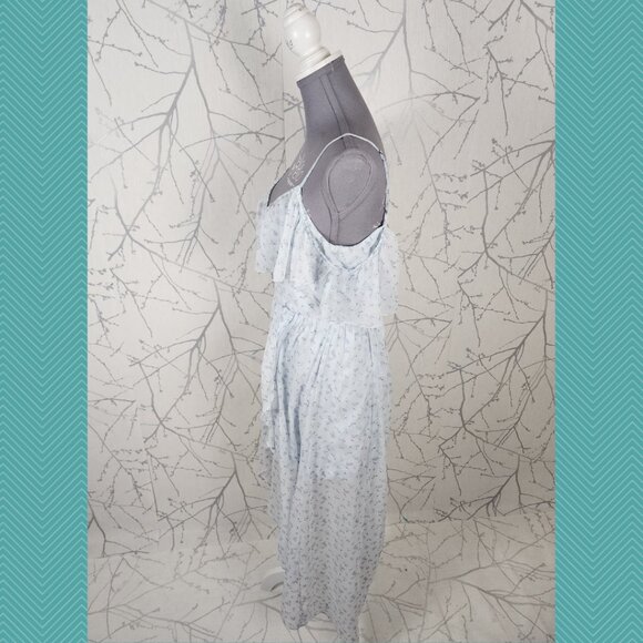 Abercrombie & Fitch Pale Blue Floral Chiffon Overlay Strappy High Low Dress - Picture 3 of 6